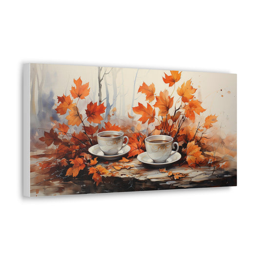 Café pour deux  | Autumn Coffee Wall Art Canvas | Rustic Fall Print | Watercolor Wall Art | Fall Decor