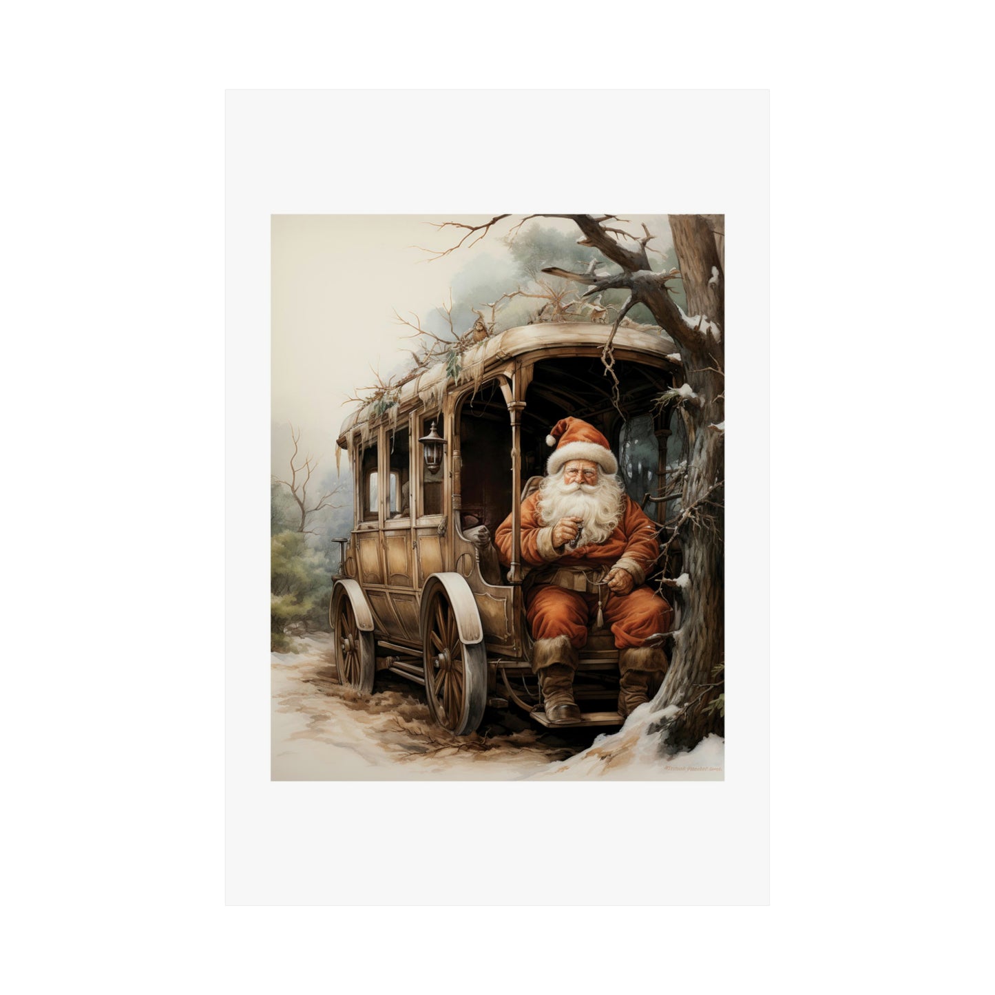 Caravan Santa | Christmas Travel Wall Art | Retro Wall Art | Travel Santa