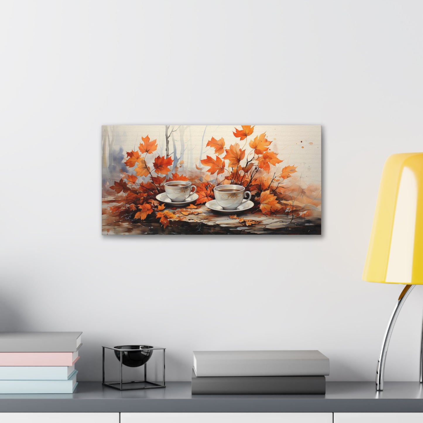 Café pour deux  | Autumn Coffee Wall Art Canvas | Rustic Fall Print | Watercolor Wall Art | Fall Decor
