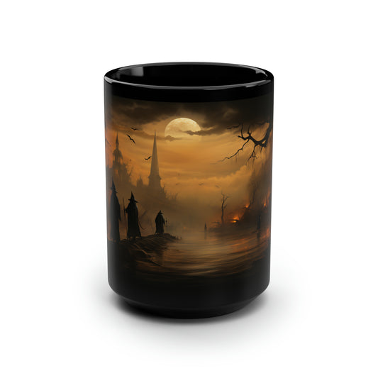 Halloween Vintage Victorian Witches Black Mug, 15oz