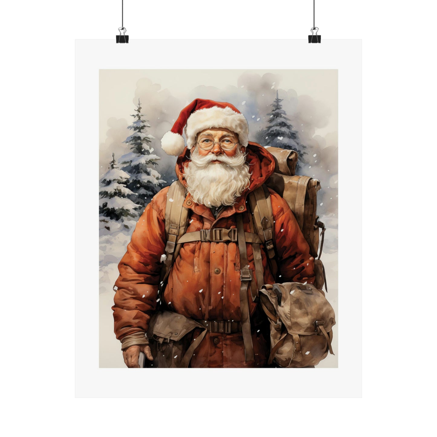 Hiker Santa | Christmas Travel Wall Art | Retro Wall Art | Travel Santa