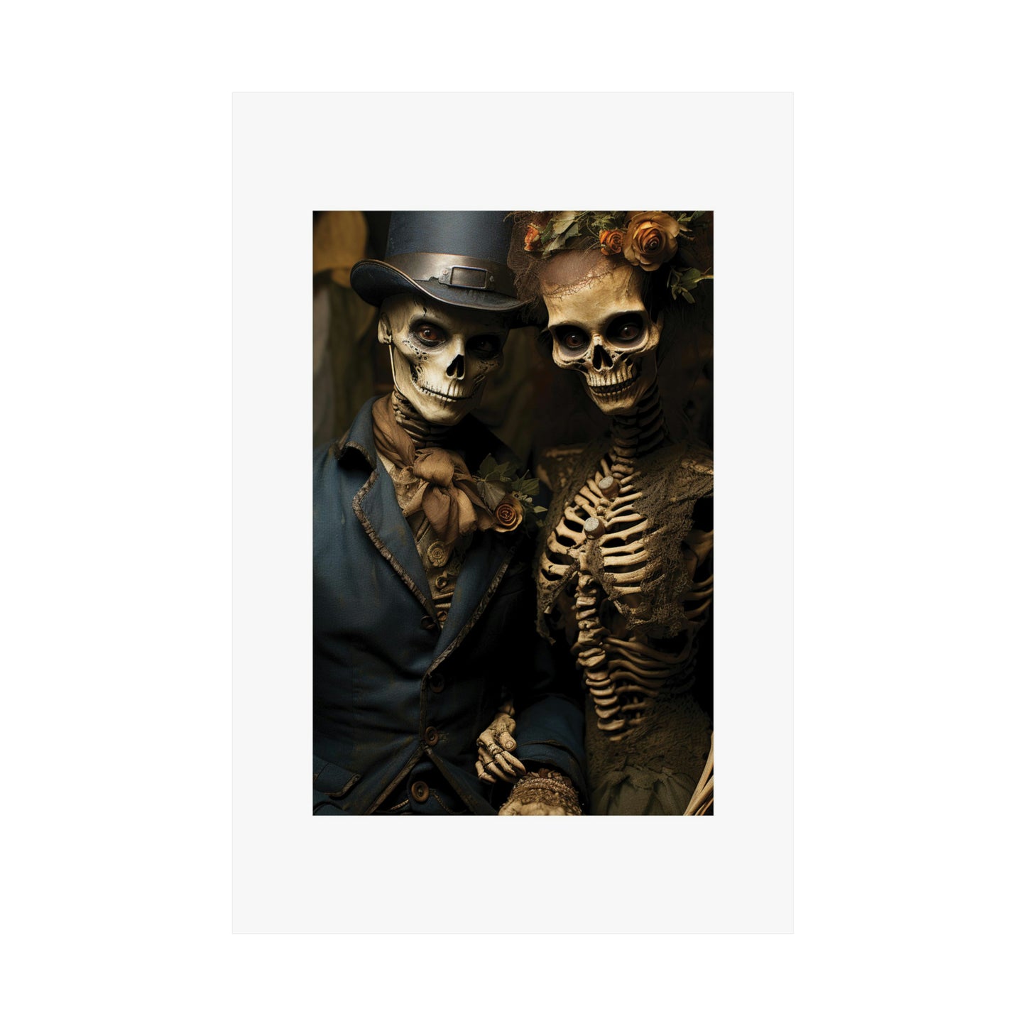 Halloween unique poster | Skeletal Couple in Blue | Bride & Groom Skeletons | Halloween Wall Art