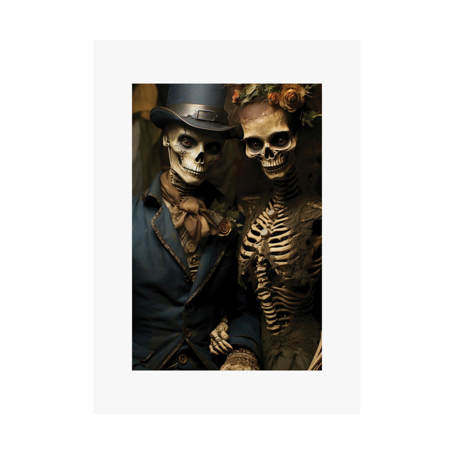 Halloween unique poster | Skeletal Couple in Blue | Bride & Groom Skeletons | Halloween Wall Art
