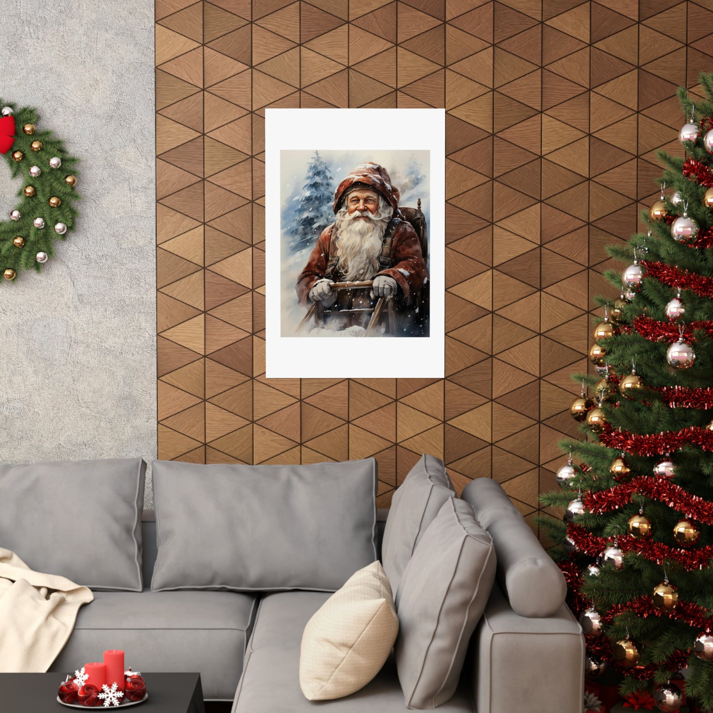 Dogsled Santa | Christmas Travel Wall Art | Retro Wall Art | Travel Santa