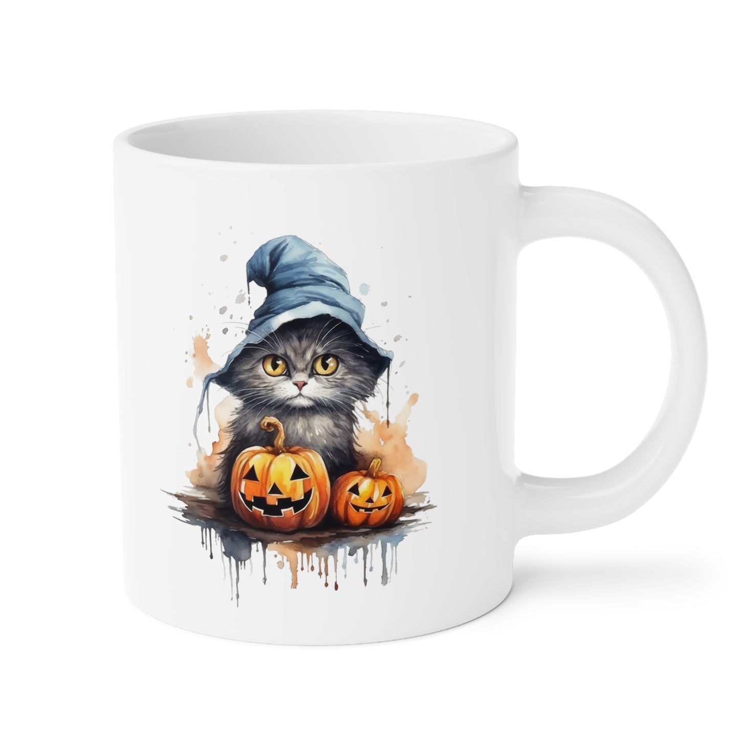 Halloween Grey Cat with Witch Hat Ceramic Mugs (11oz\15oz\20oz)