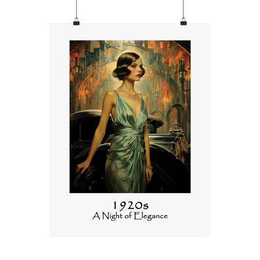 Unique Travel poster | Night of Elegance | 1920s Girl |1920s Art Deco Wall Art | Retro Wall Art