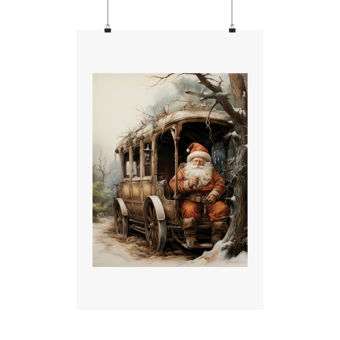 Caravan Santa | Christmas Travel Wall Art | Retro Wall Art | Travel Santa