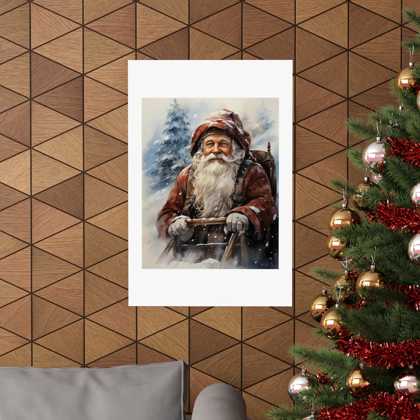 Dogsled Santa | Christmas Travel Wall Art | Retro Wall Art | Travel Santa