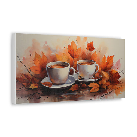 Café Due | Autumn Coffee Wall Art Canvas | Rustic Fall Print | Watercolor Wall Art | Fall Decor