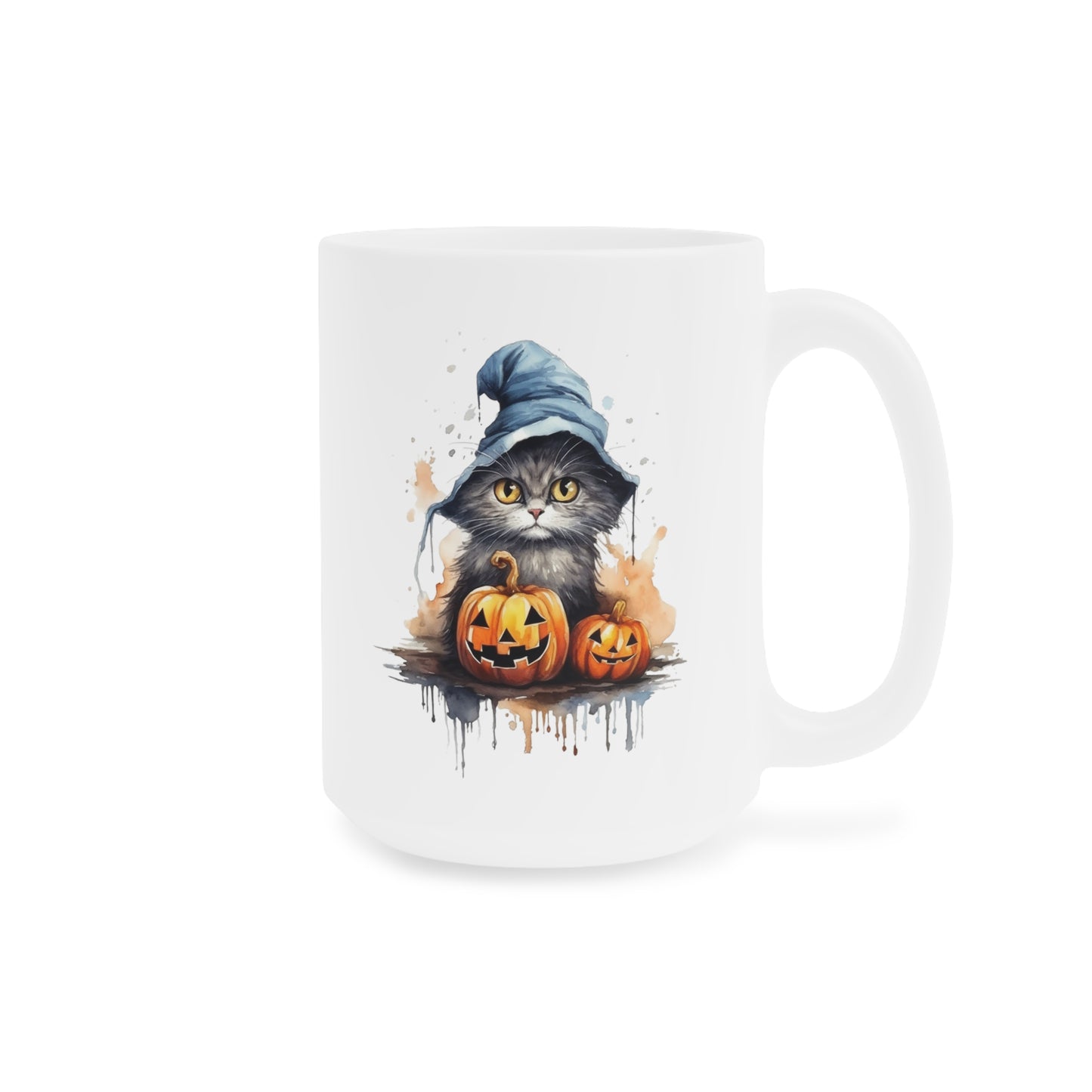 Halloween Grey Cat with Witch Hat Ceramic Mugs (11oz\15oz\20oz)