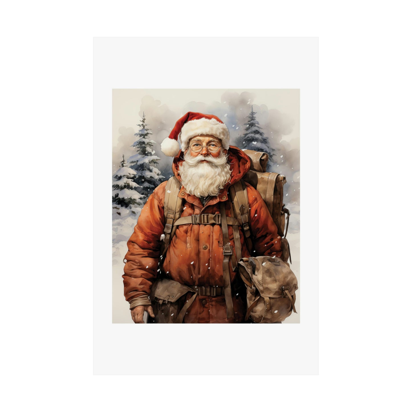 Hiker Santa | Christmas Travel Wall Art | Retro Wall Art | Travel Santa