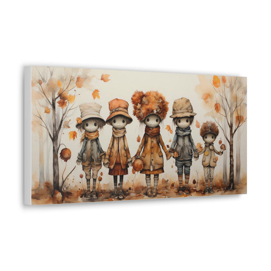 Autumn Scarecrow Friends  | Autumn Wall Art Canvas | Rustic Fall Print | Watercolor Wall Art | Fall Decor