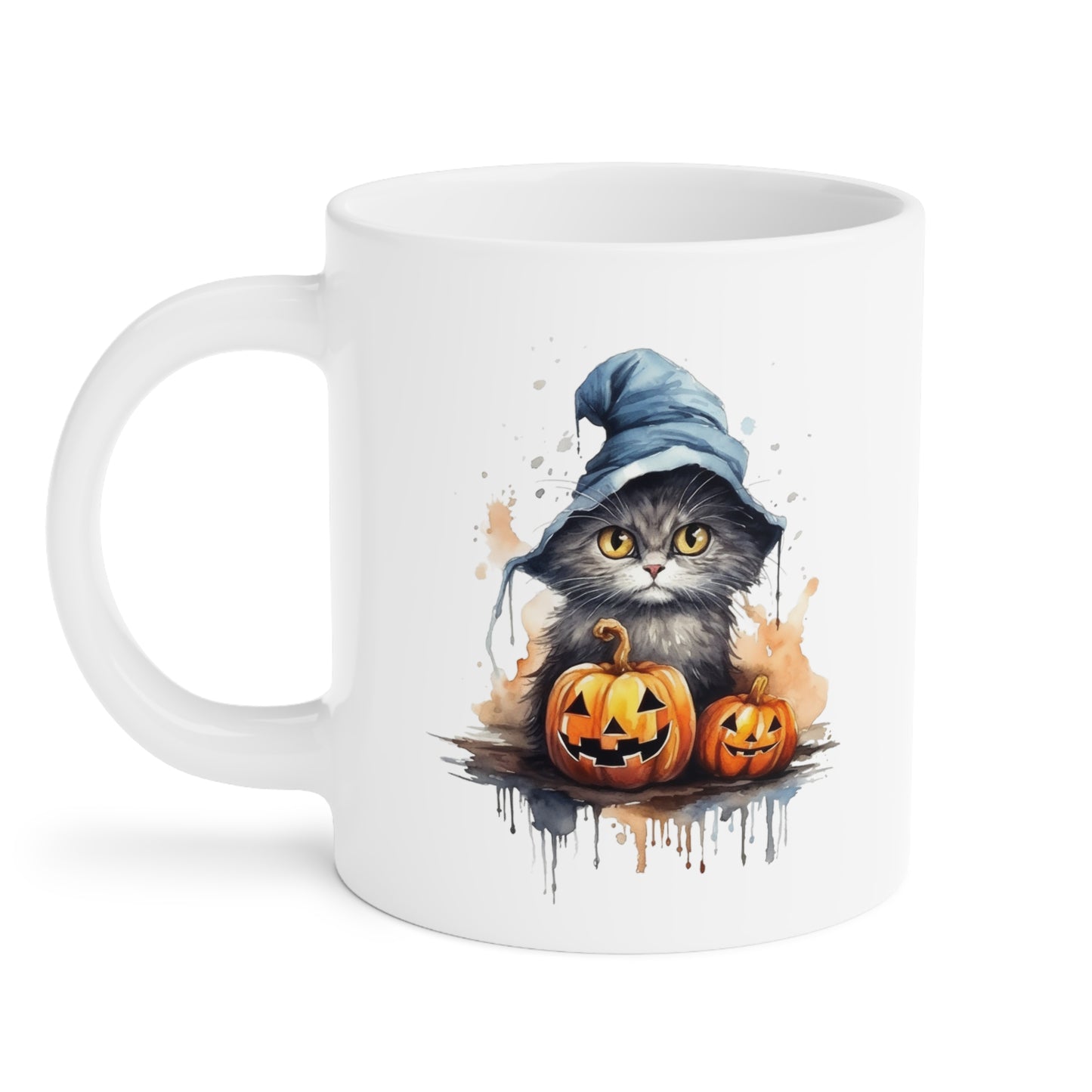 Halloween Grey Cat with Witch Hat Ceramic Mugs (11oz\15oz\20oz)