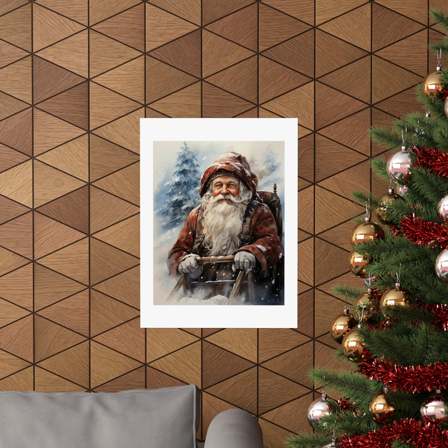 Dogsled Santa | Christmas Travel Wall Art | Retro Wall Art | Travel Santa