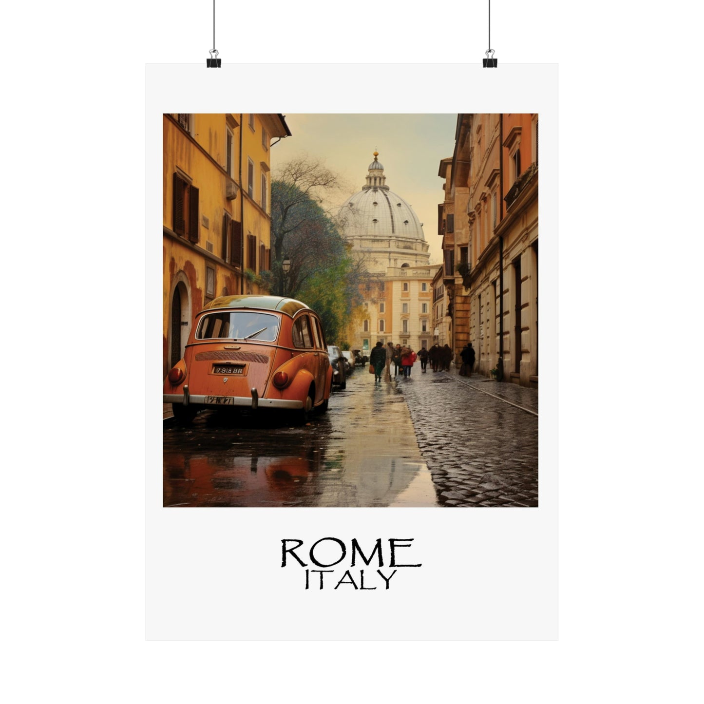 Unique Travel poster | Rome, Italy | Orange Car | 1920s Art Deco Wall Art | Retro Wall Art