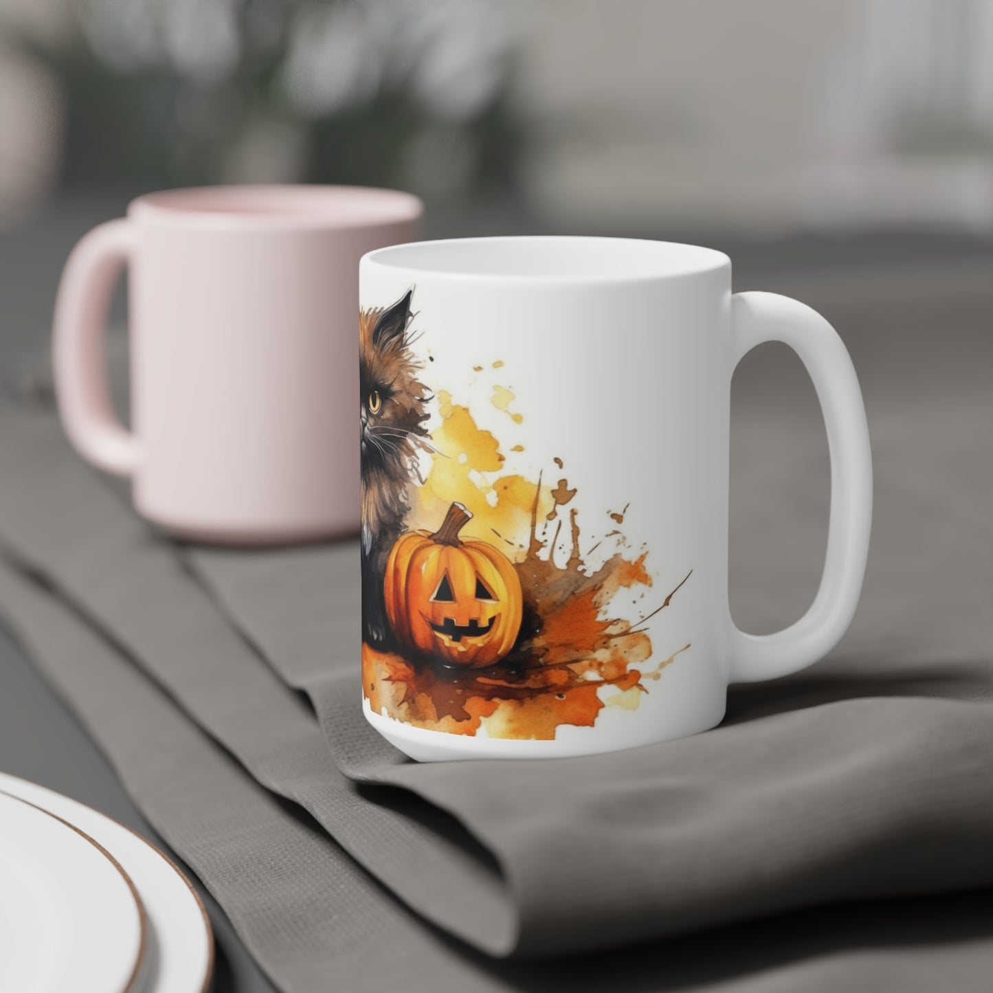 Halloween Cat with Pumpkins Ceramic Mugs (11oz\15oz\20oz)