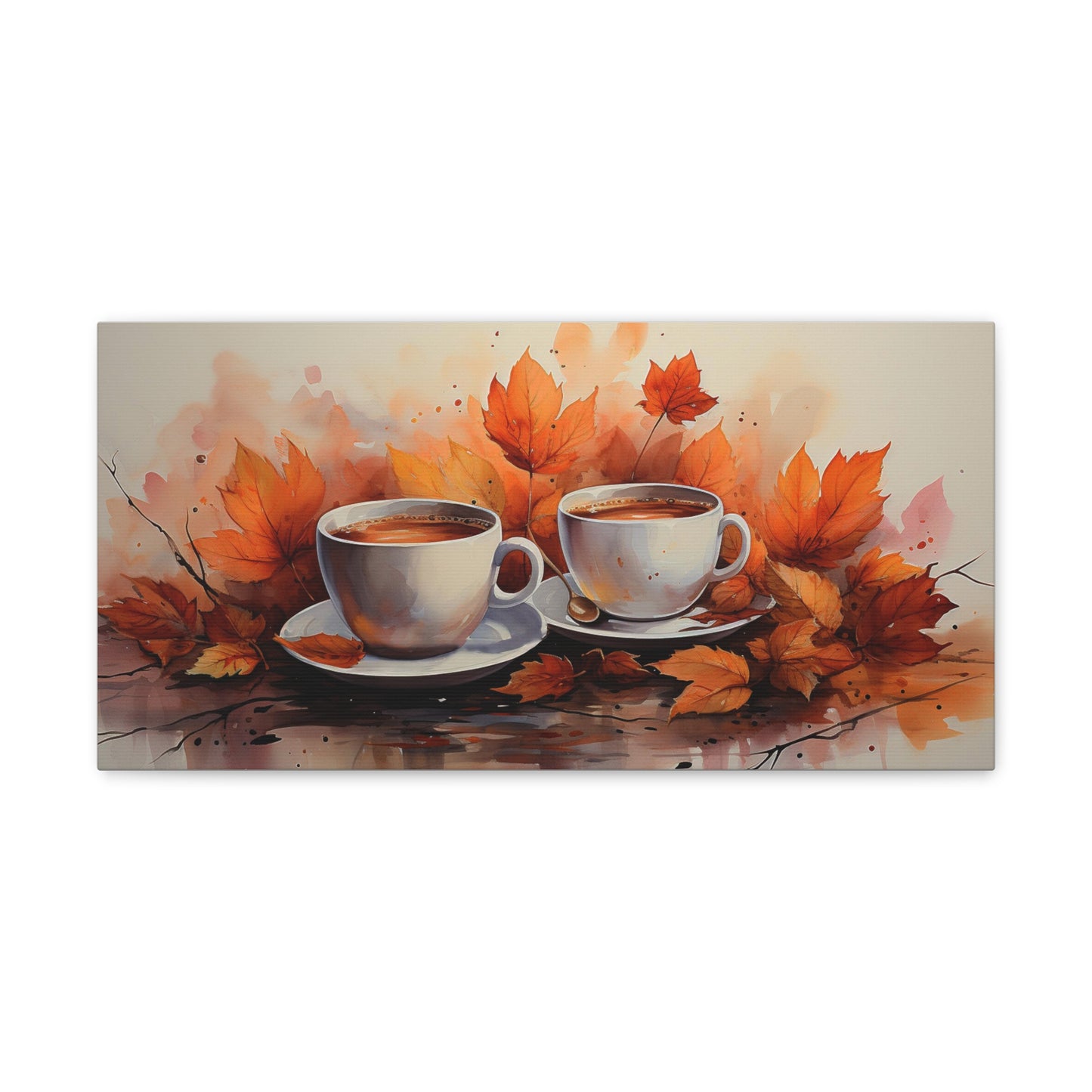 Café Due | Autumn Coffee Wall Art Canvas | Rustic Fall Print | Watercolor Wall Art | Fall Decor
