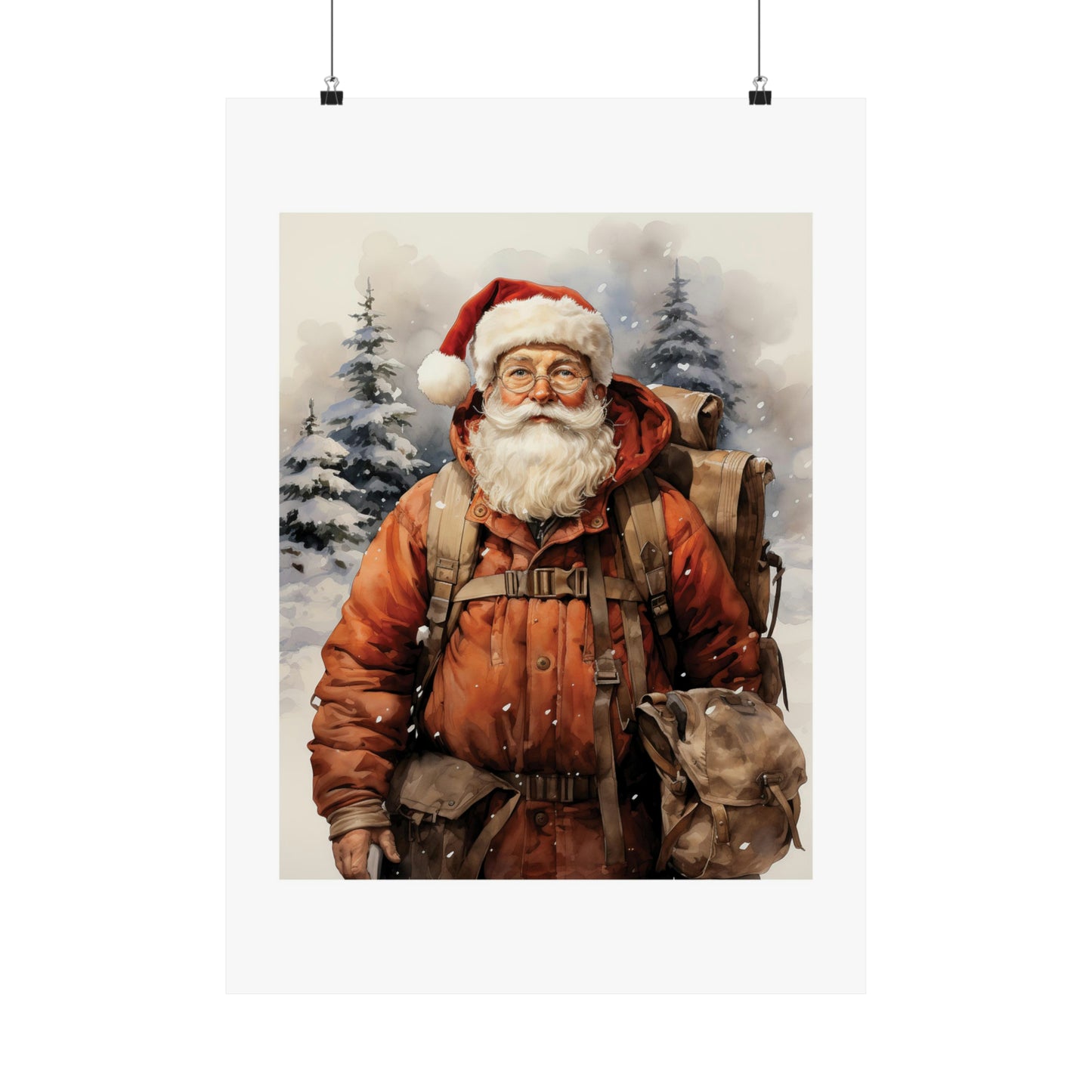 Hiker Santa | Christmas Travel Wall Art | Retro Wall Art | Travel Santa