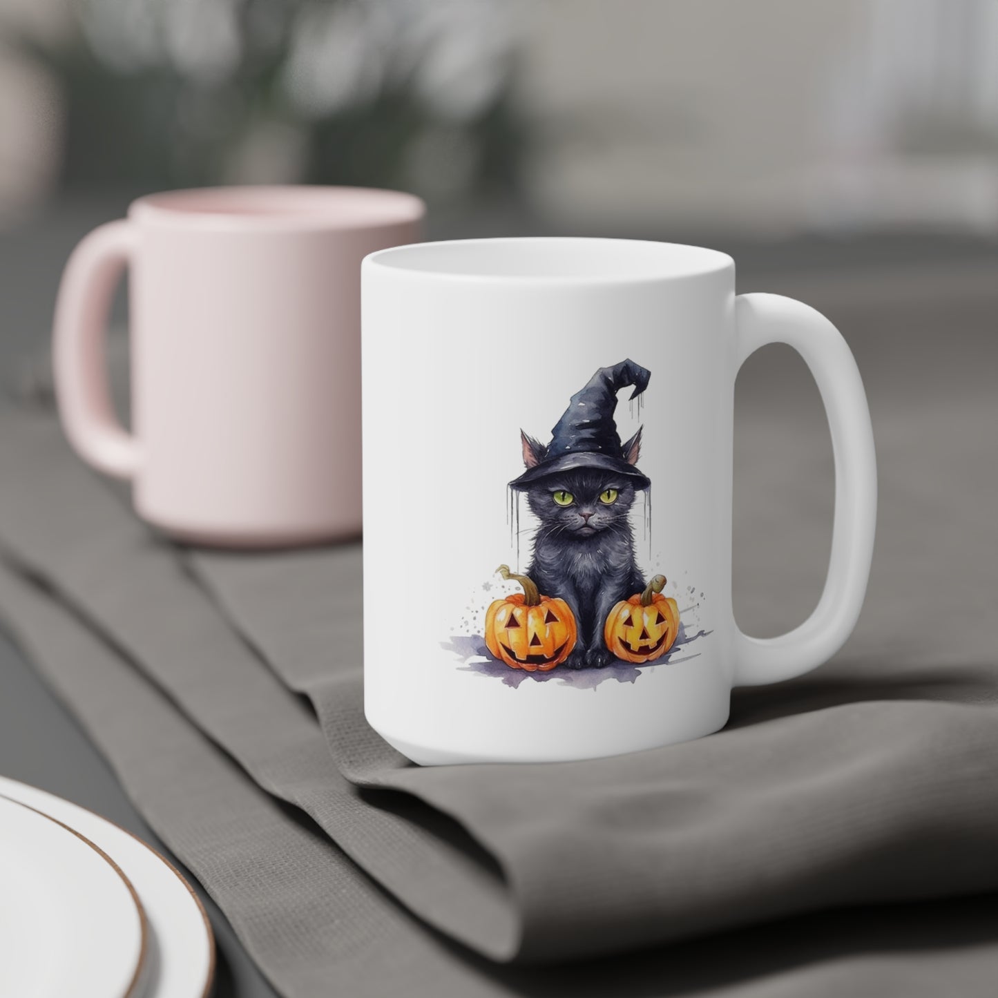 Halloween Black Cat with Witch Hat Ceramic Mugs (11oz\15oz\20oz)