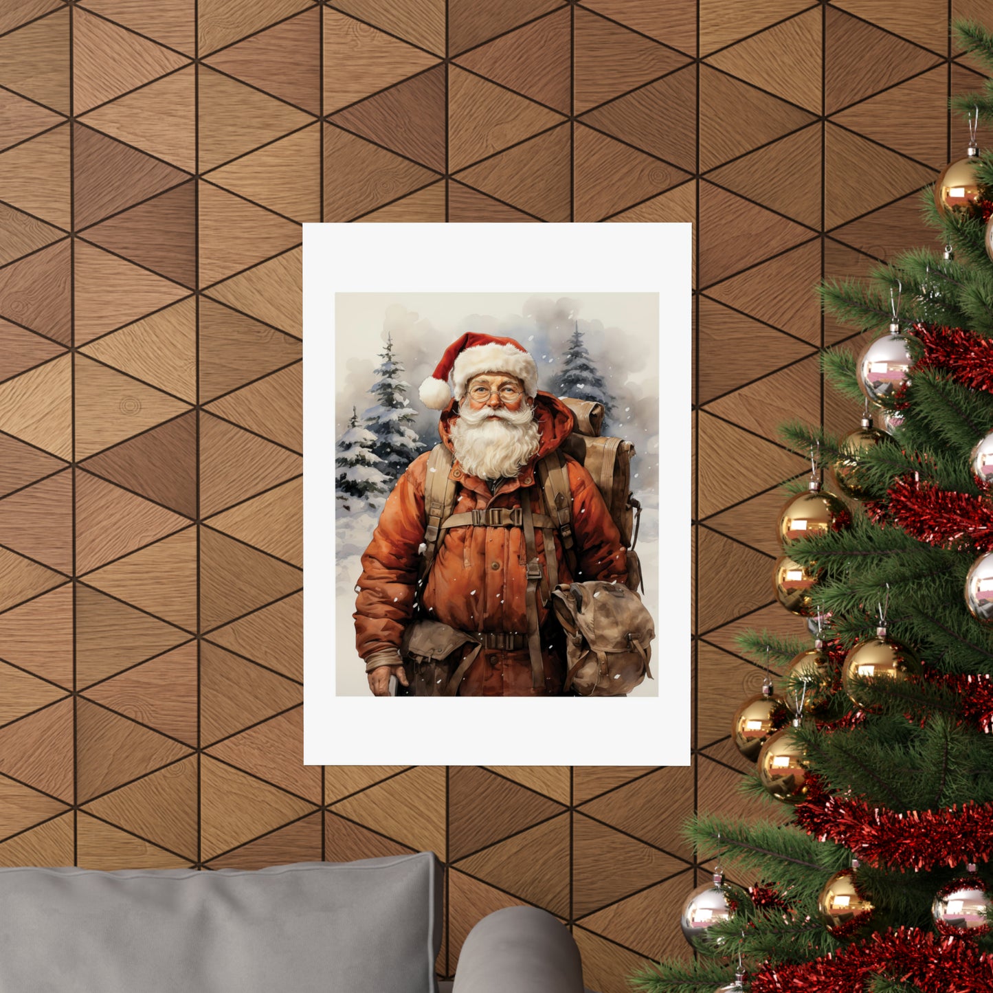 Hiker Santa | Christmas Travel Wall Art | Retro Wall Art | Travel Santa