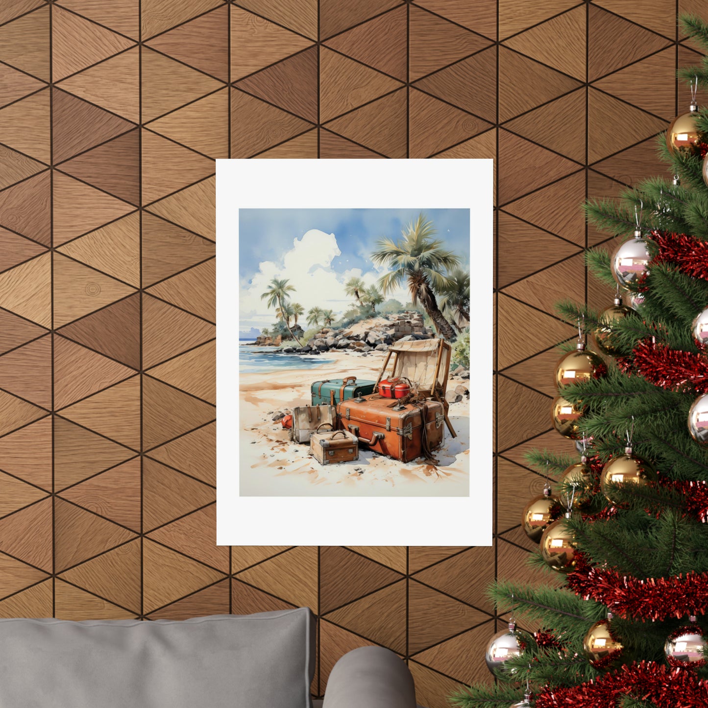 Hippie Beach Santa's Luggage | Christmas Travel Wall Art | Retro Wall Art | Travel Santa