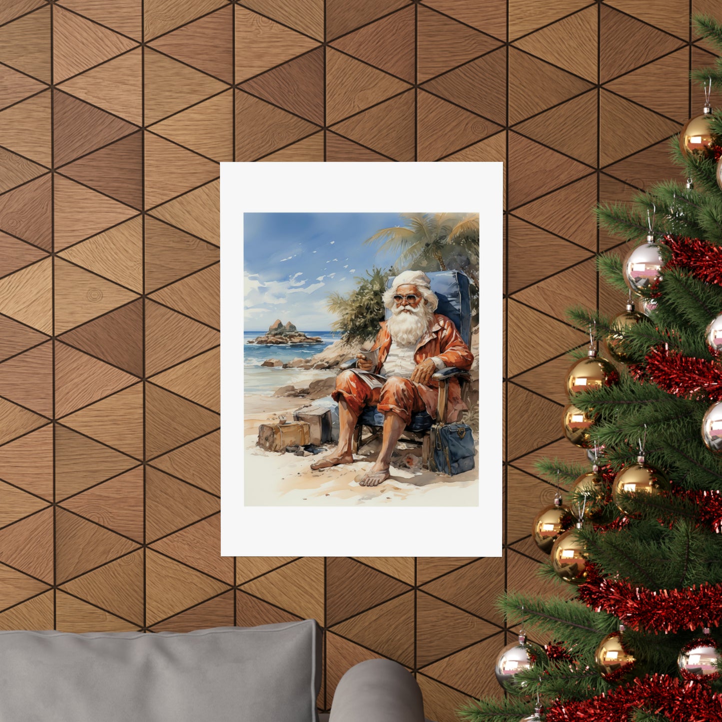 Hippie Beach Santa | Christmas Travel Wall Art | Retro Wall Art | Travel Santa