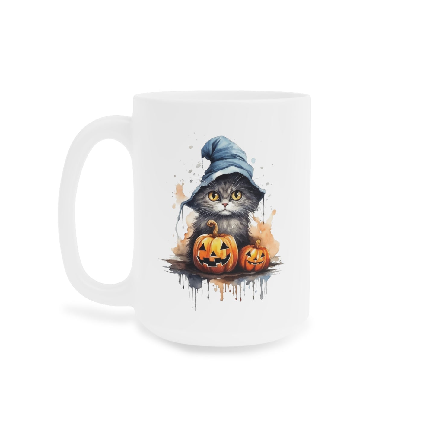 Halloween Grey Cat with Witch Hat Ceramic Mugs (11oz\15oz\20oz)