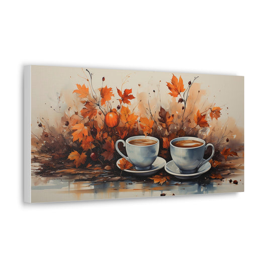Coffee for Two | Autumn Coffee Wall Art Canvas | Rustic Fall Print | Watercolor Wall Art | Fall Decor