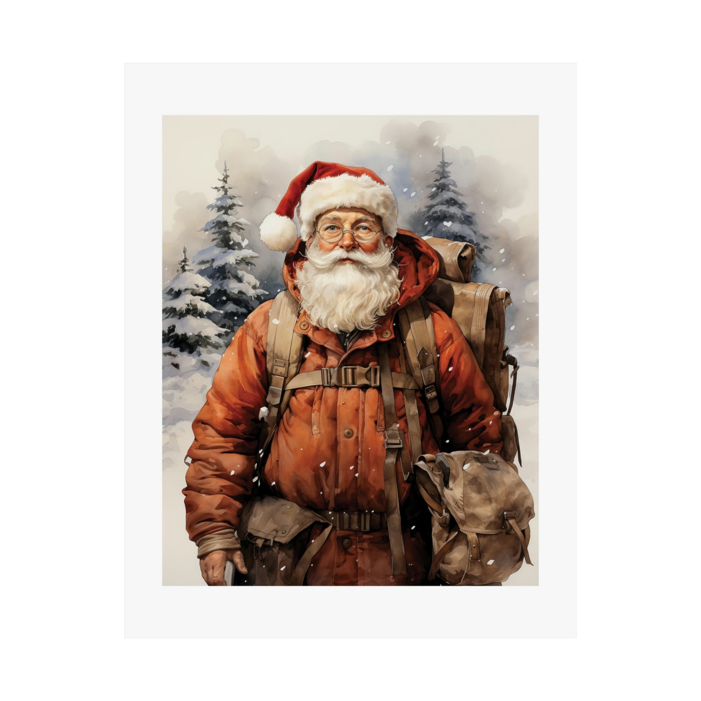 Hiker Santa | Christmas Travel Wall Art | Retro Wall Art | Travel Santa