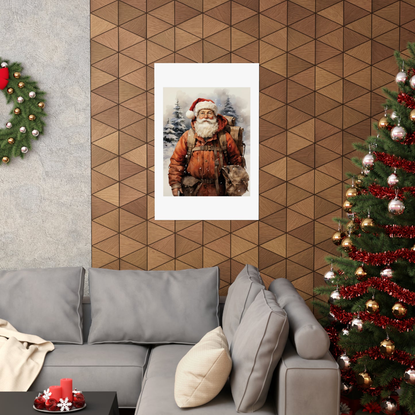 Hiker Santa | Christmas Travel Wall Art | Retro Wall Art | Travel Santa