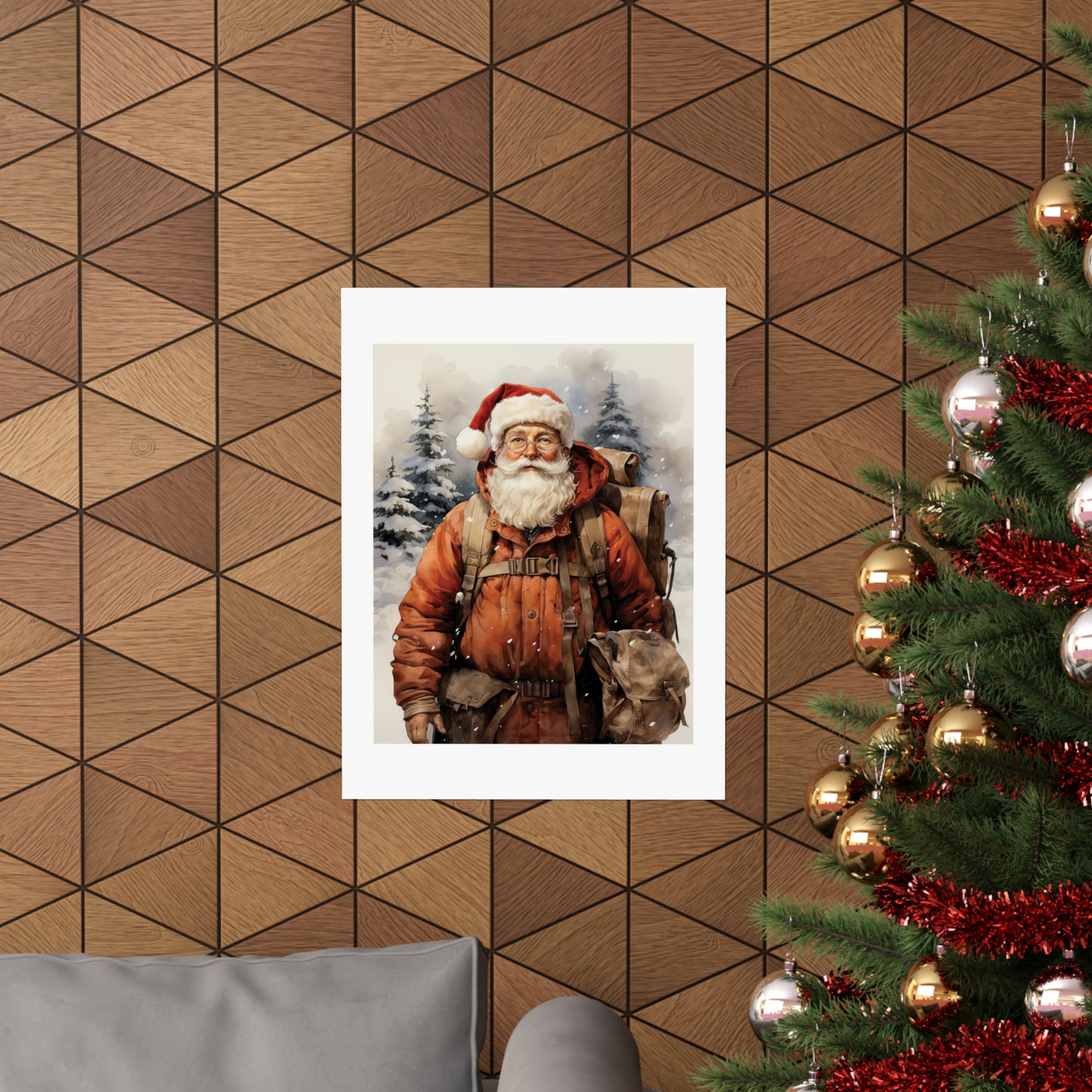 Hiker Santa | Christmas Travel Wall Art | Retro Wall Art | Travel Santa