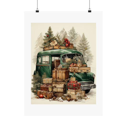 Christmas Retro Roadster | Christmas Travel Wall Art | Retro Wall Art | Travel Santa