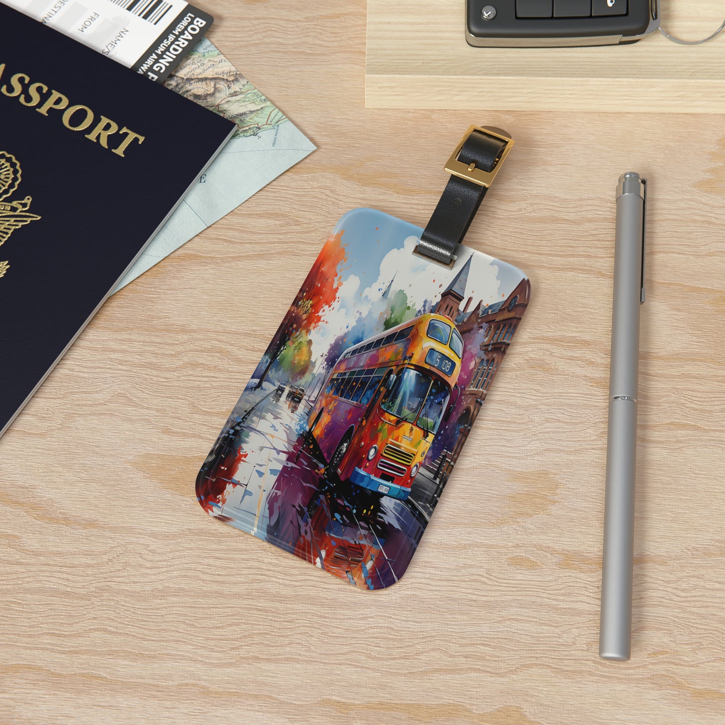 Double-Decker Adventure Luggage Tag | Artistic Journey Collection | Christmas Vacation | Luggage Tags | Travel Tags