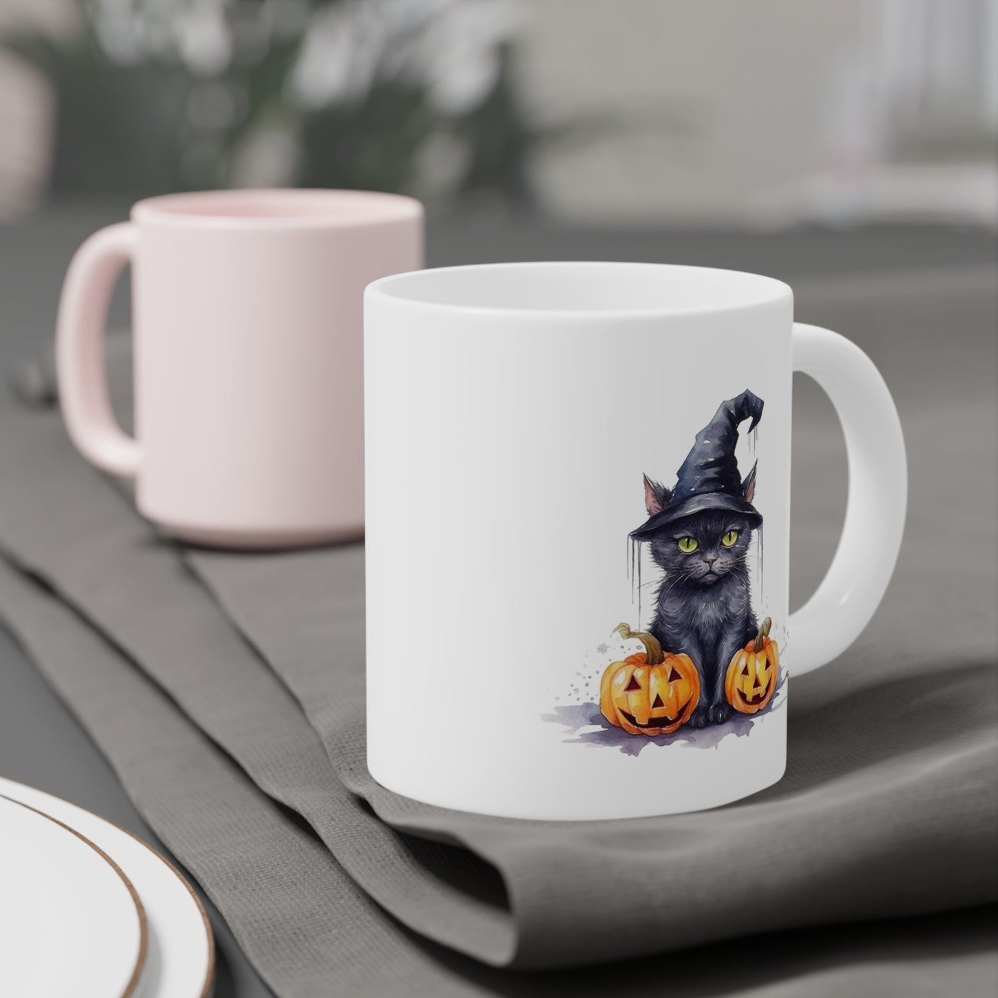 Halloween Black Cat with Witch Hat Ceramic Mugs (11oz\15oz\20oz)