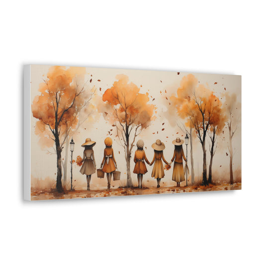 Autumn Ladies  | Autumn Wall Art Canvas | Rustic Fall Print | Watercolor Wall Art | Fall Decor