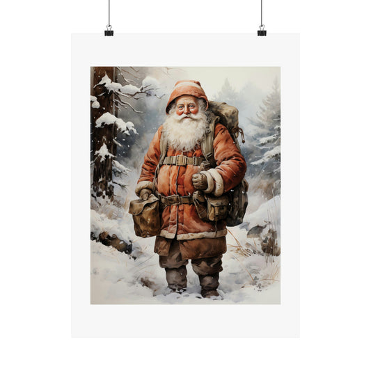 Backpacker Santa | Christmas Travel Wall Art | Retro Wall Art | Travel Santa
