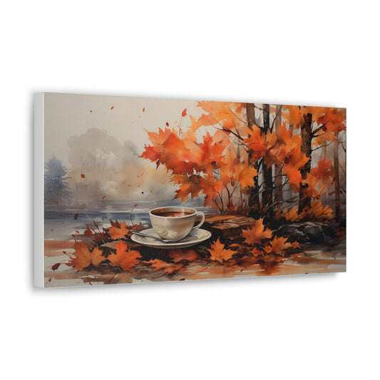 Coffee by the Lake | Autumn Coffee Wall Art Canvas | Rustic Fall Print | Watercolor Wall Art | Fall Decor