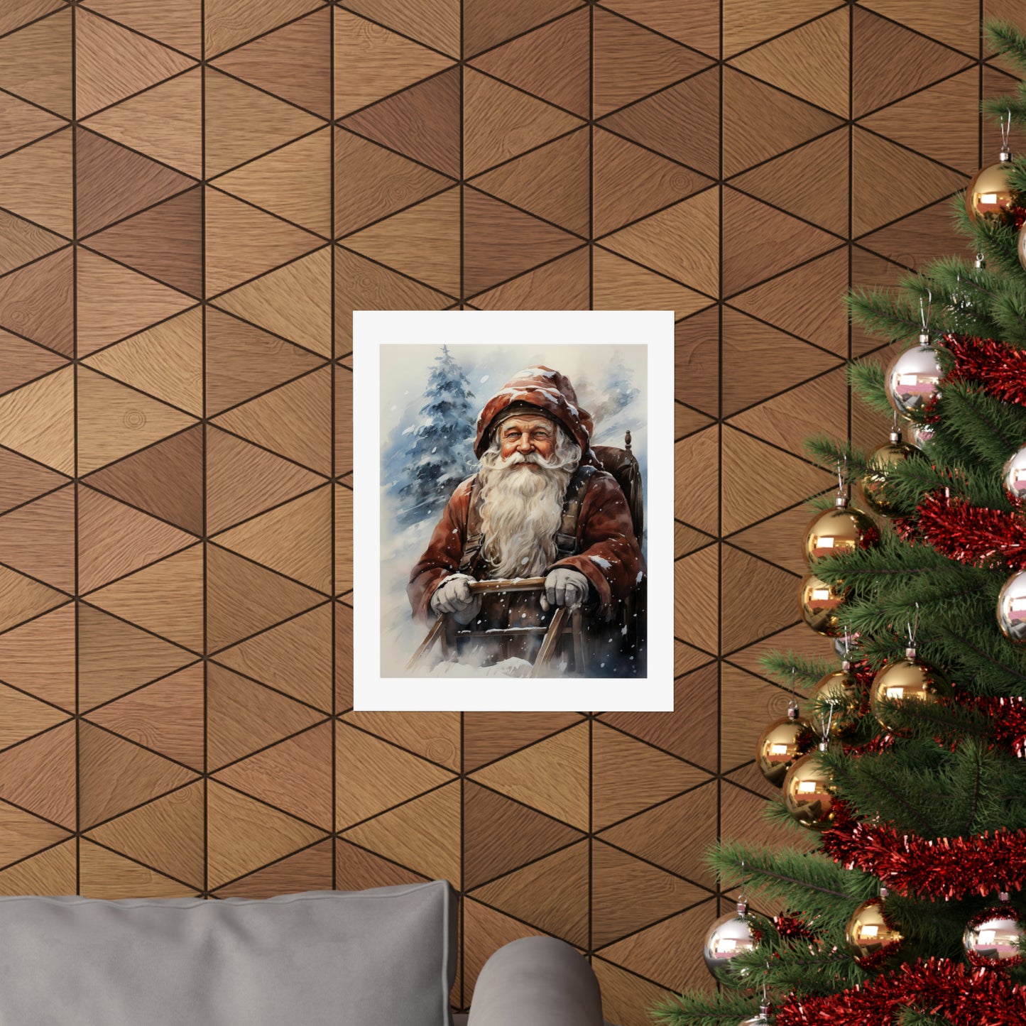 Dogsled Santa | Christmas Travel Wall Art | Retro Wall Art | Travel Santa