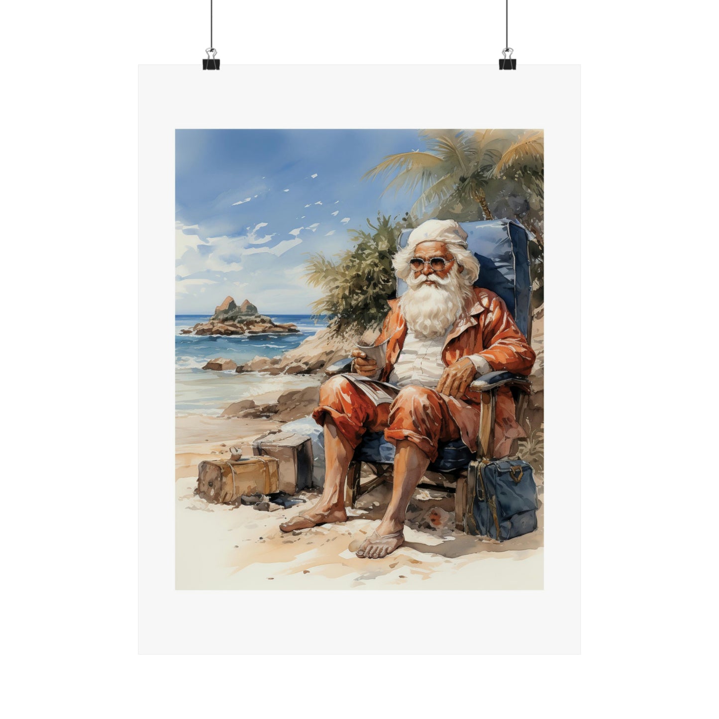 Hippie Beach Santa | Christmas Travel Wall Art | Retro Wall Art | Travel Santa