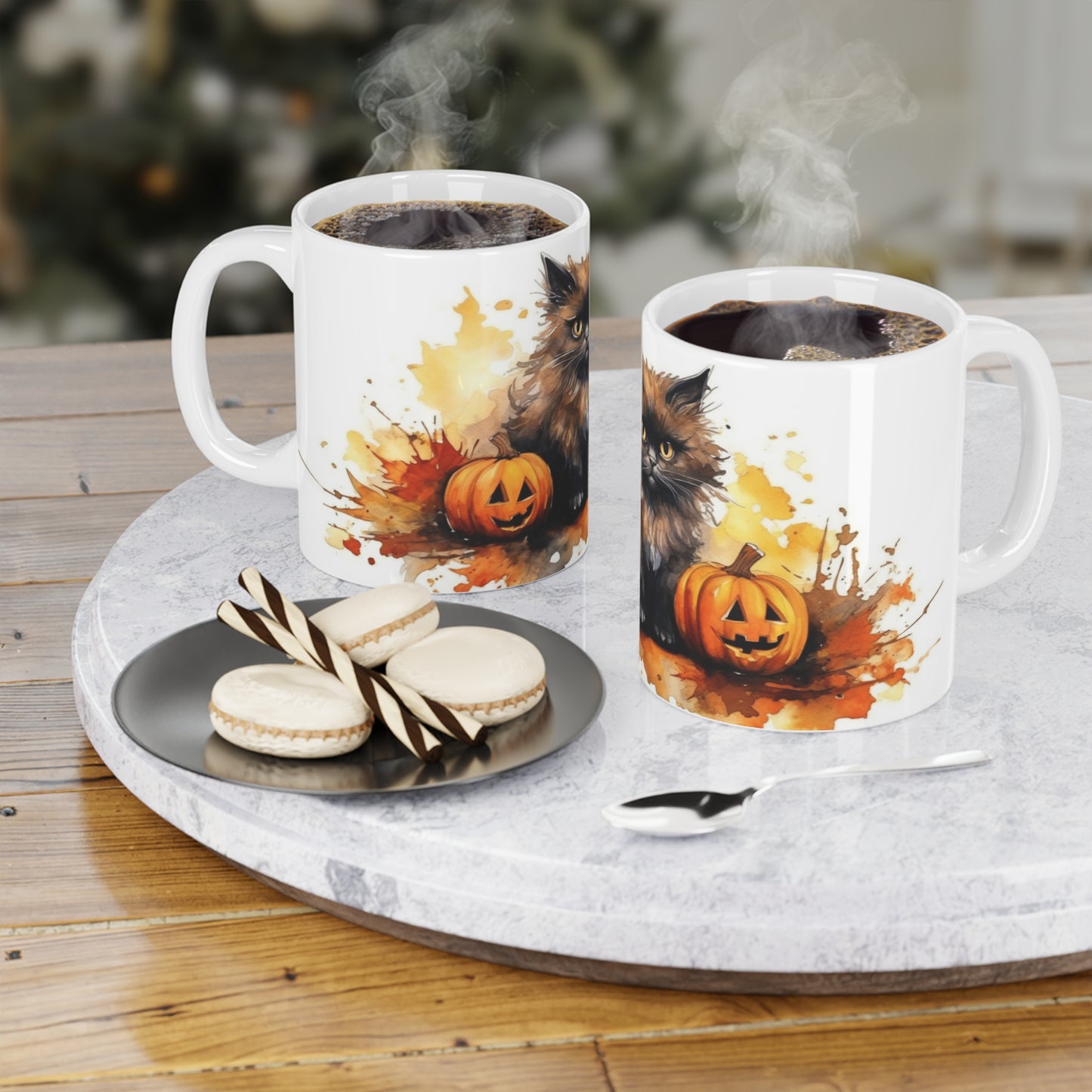 Halloween Cat with Pumpkins Ceramic Mugs (11oz\15oz\20oz)