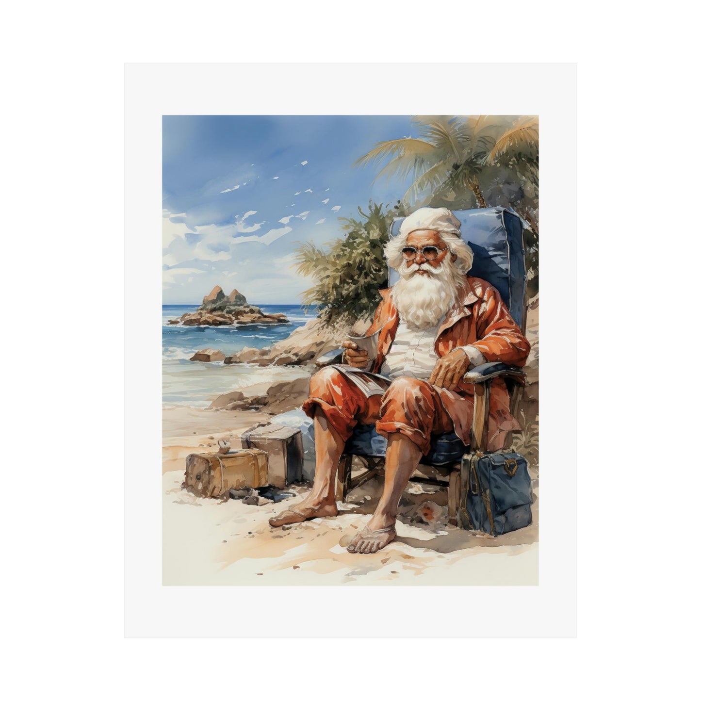 Hippie Beach Santa | Christmas Travel Wall Art | Retro Wall Art | Travel Santa