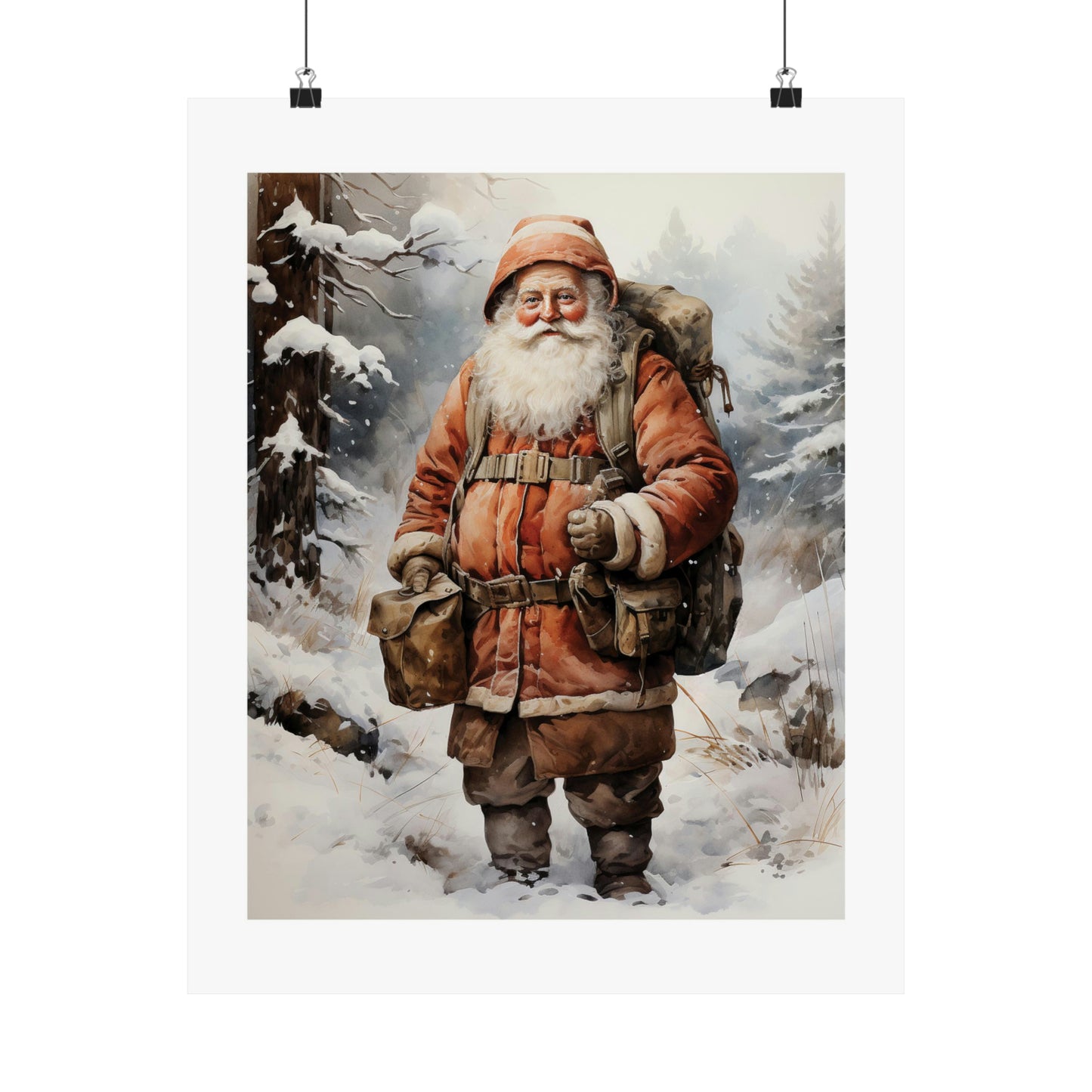 Backpacker Santa | Christmas Travel Wall Art | Retro Wall Art | Travel Santa