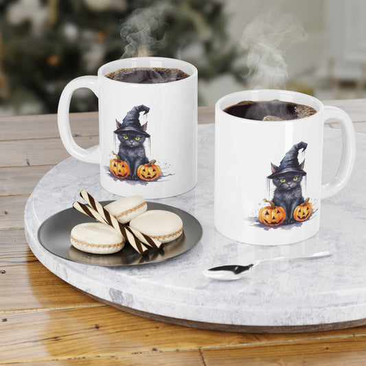 Halloween Black Cat with Witch Hat Ceramic Mugs (11oz\15oz\20oz)