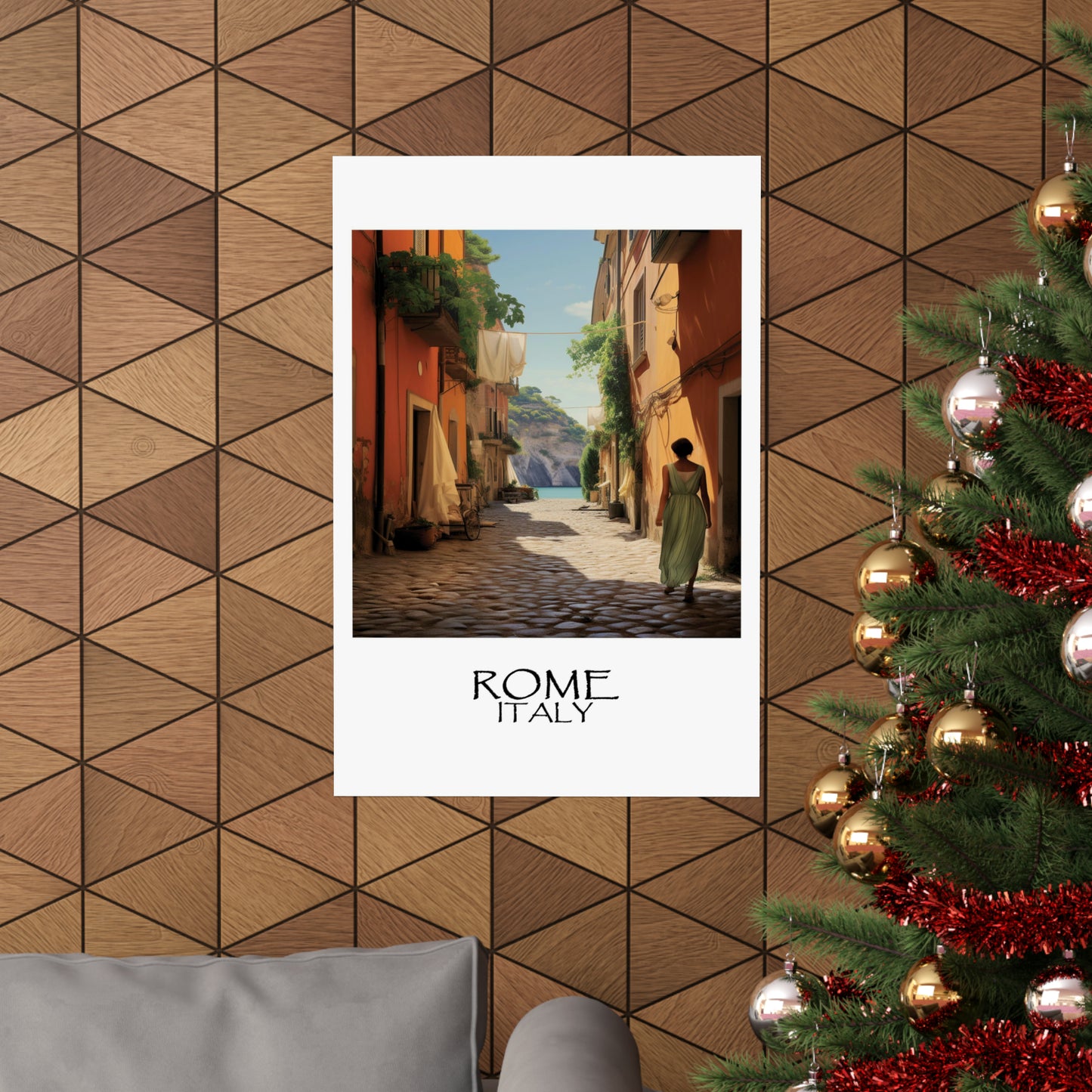 Unique Travel poster | Rome, Italy | Girl in Green Dress | 1920s Art Deco Wall Art | Retro Wall Art
