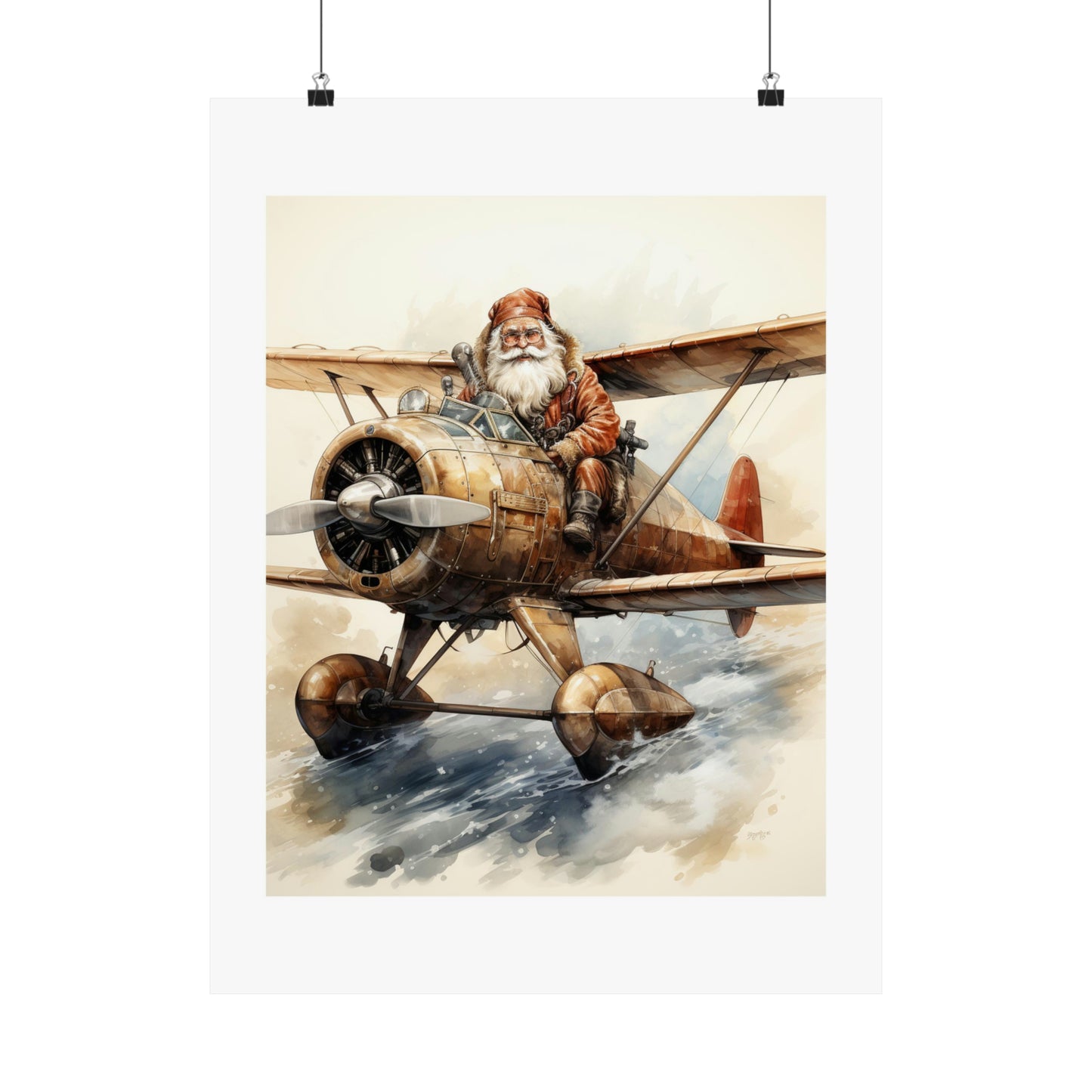 Biplane Santa | Christmas Travel Wall Art | Retro Wall Art | Travel Santa