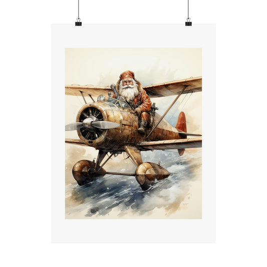 Biplane Santa | Christmas Travel Wall Art | Retro Wall Art | Travel Santa