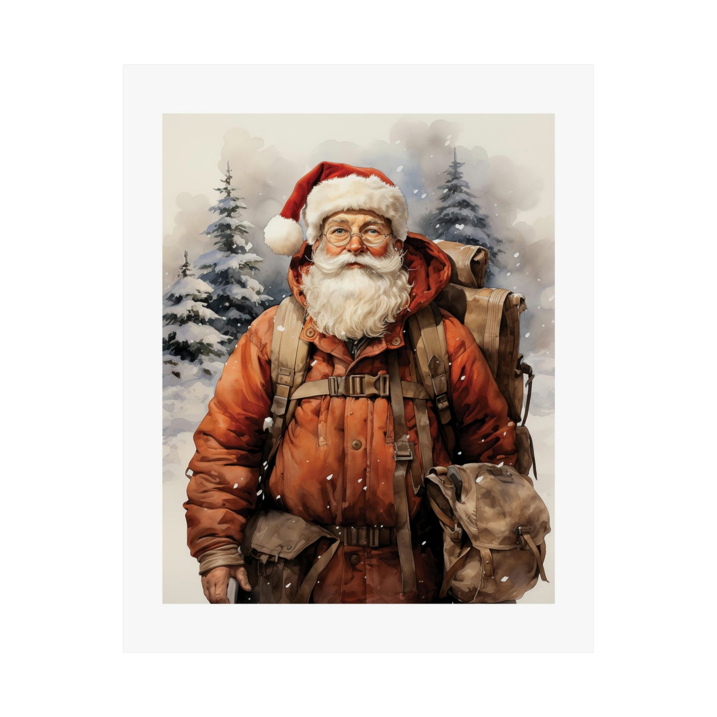 Hiker Santa | Christmas Travel Wall Art | Retro Wall Art | Travel Santa