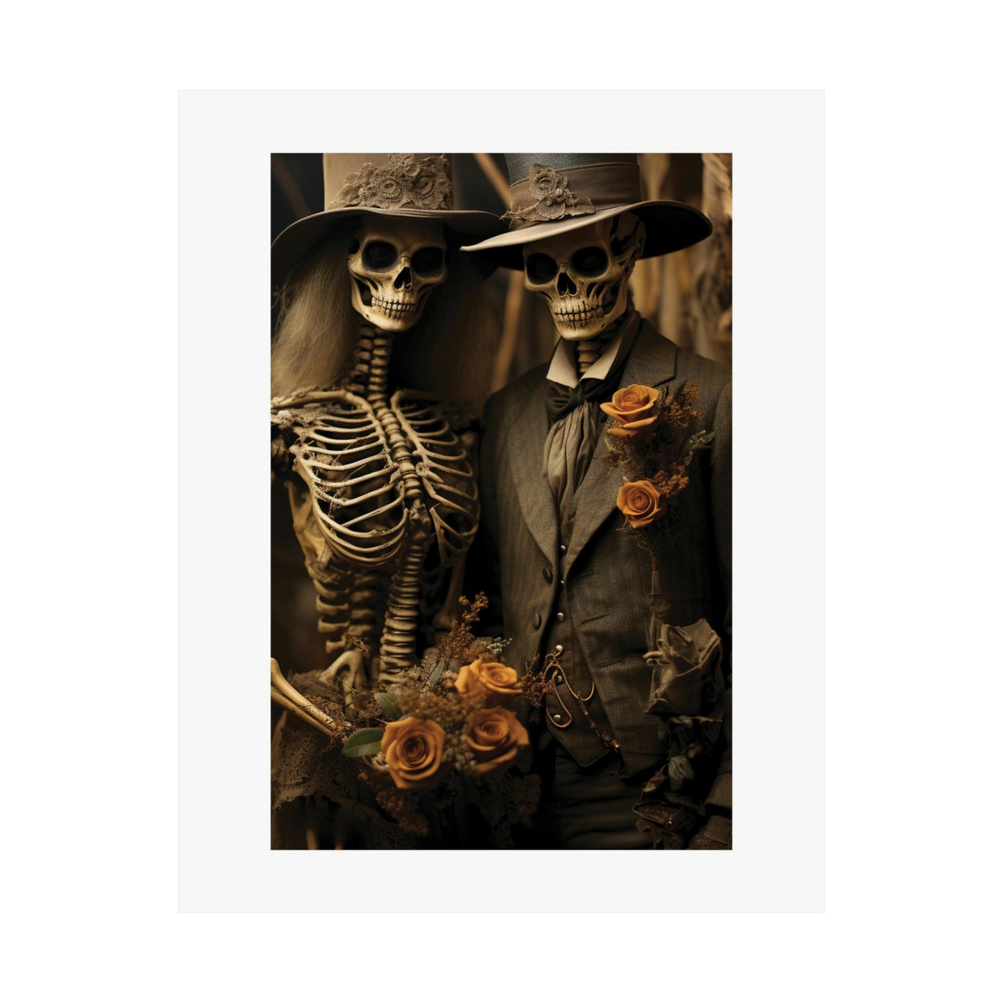 Halloween unique poster | Skeletal Couple in Grey | Bride & Groom Skeletons | Halloween Wall Art