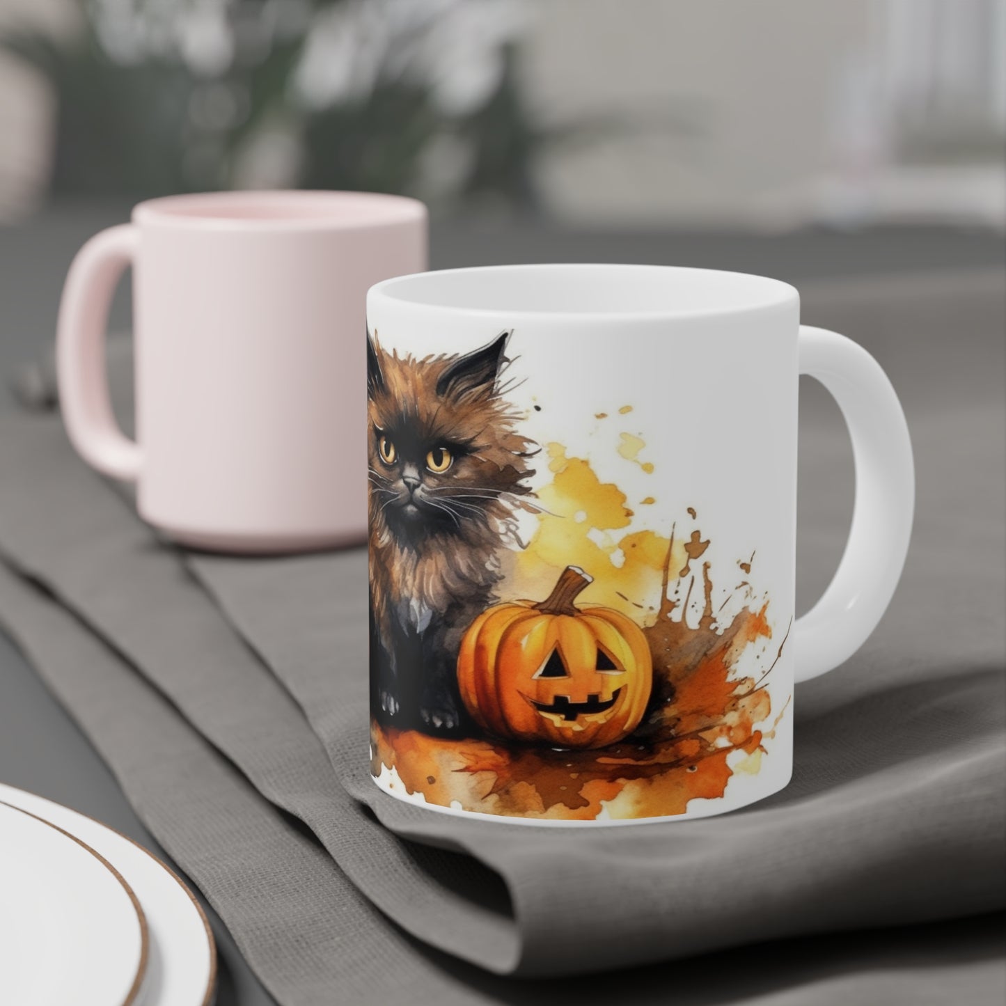 Halloween Cat with Pumpkins Ceramic Mugs (11oz\15oz\20oz)