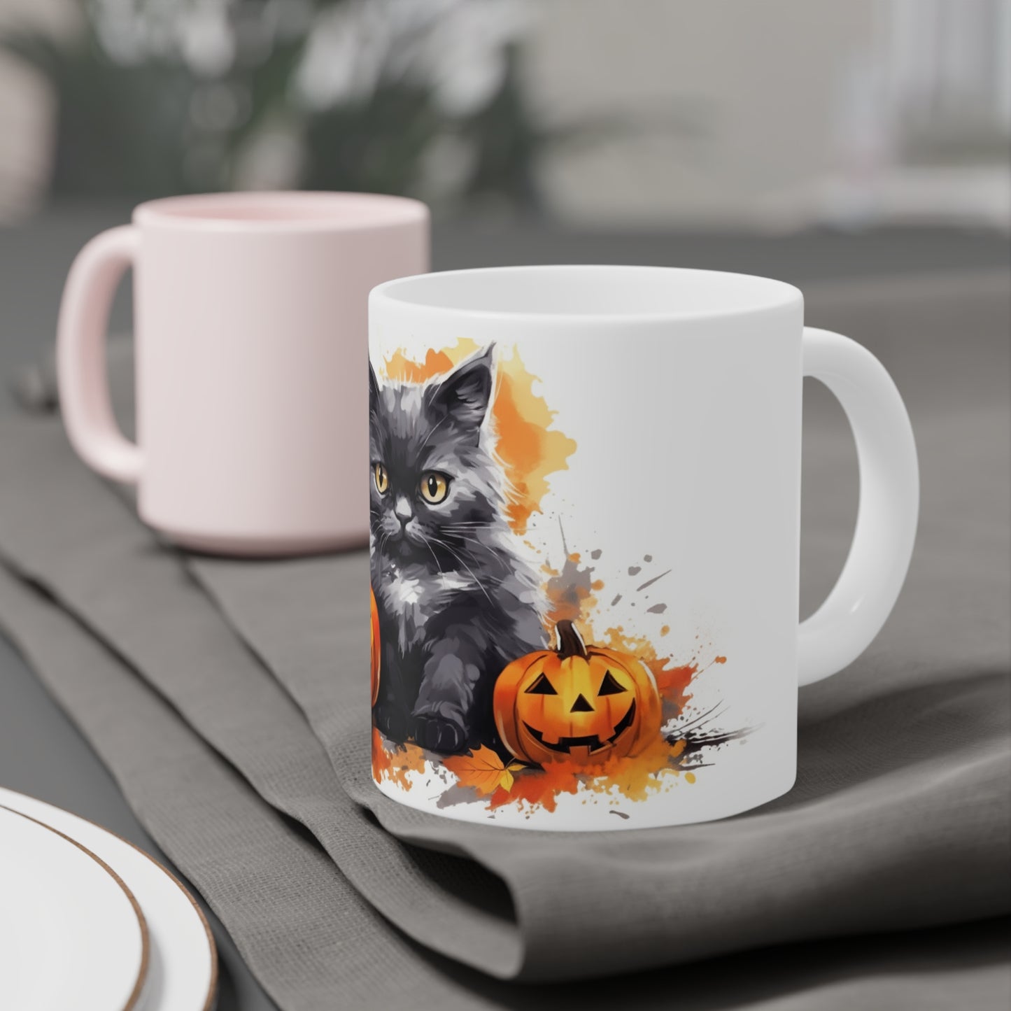 Halloween Black Cat with Pumpkins Ceramic Mugs (11oz\15oz\20oz)